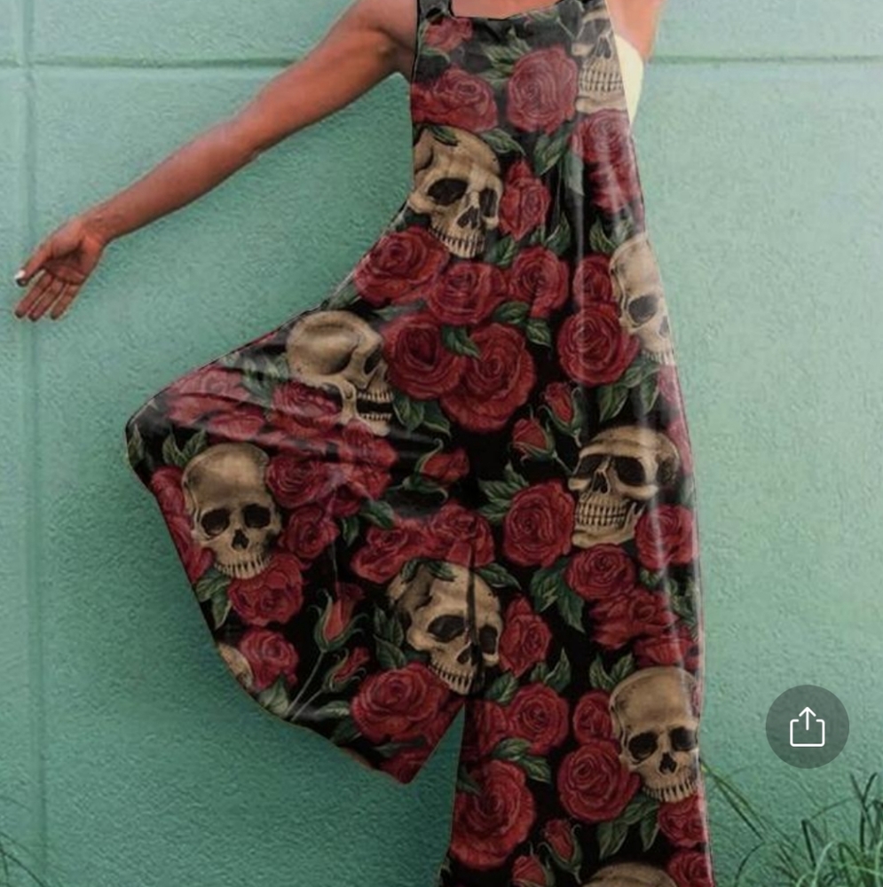 Flower skull print jumpsuit